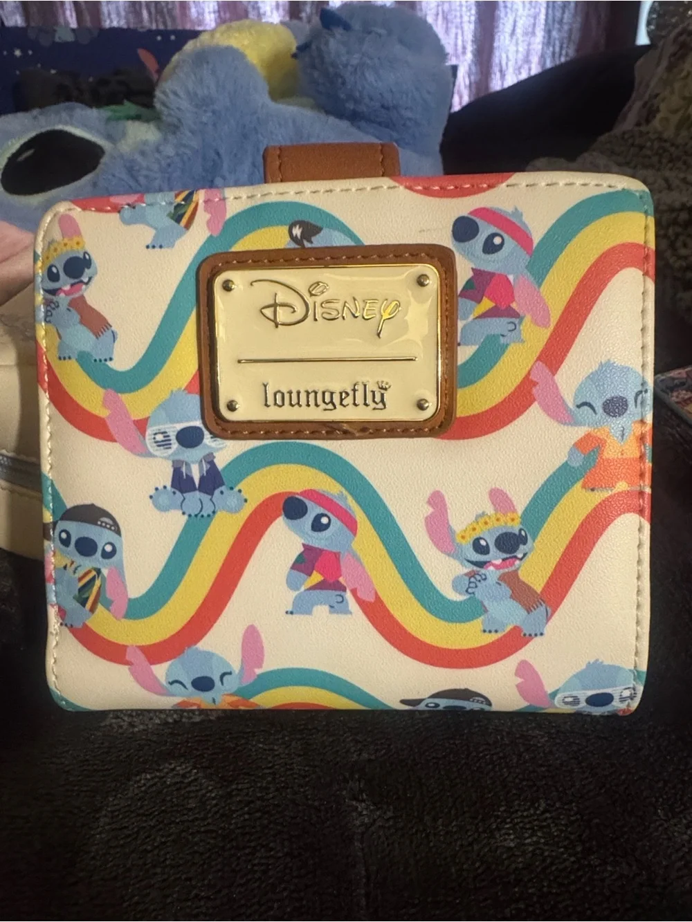 Loungefly Rainbow Stitch Mini Wallet - Blue, Cream & Tan